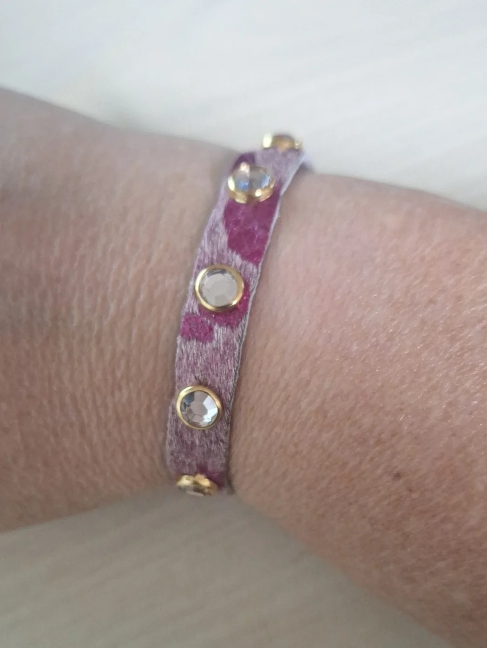 Crystal-Studded Purple Leather Wrap Bracelet